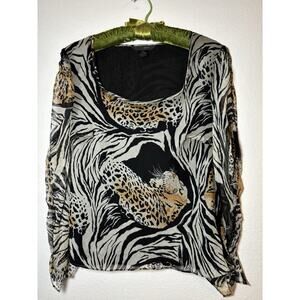 WDNY Animal Print Graphic Top 100% Silk Size Medium Y2K Flowy Grunge 90'S